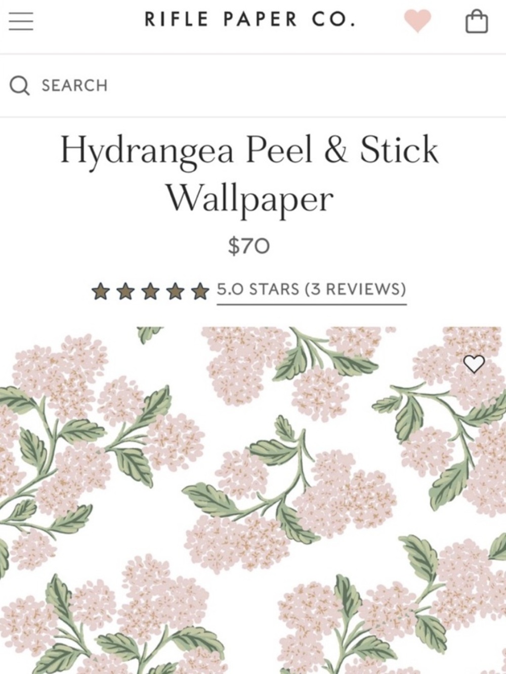 3 Rolls Rifle Paper Co Hydrangea Peel & Stick Wallpaper pink white - Picture 2 of 8